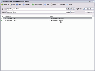 Screenshot of the application Batch DOC and DOCX Converter - #1