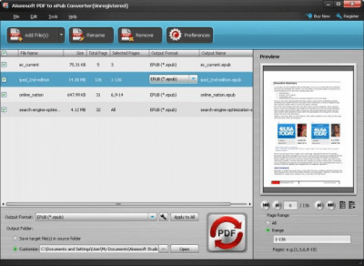 Screenshot of the application Aiseesoft PDF to ePub Converter - #1
