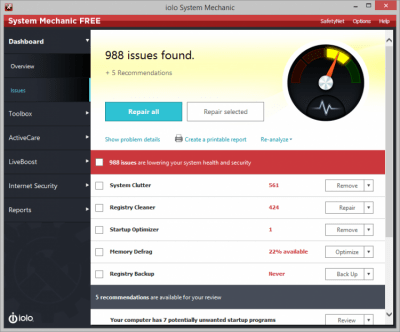 Screenshot of the application System Mechanic - #3