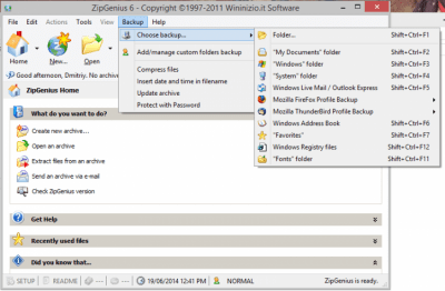 Screenshot of the application ZipGenius - #2