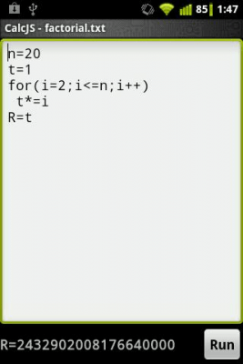 Screenshot of the application CalcJS - #2