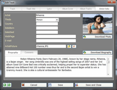 Screenshot of the application AllMySongs Database - #3