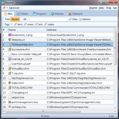 Screenshot of the application RecentX - #2