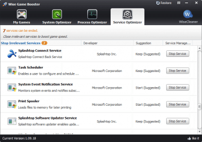 Screenshot of the application Wise Game Booster - #4