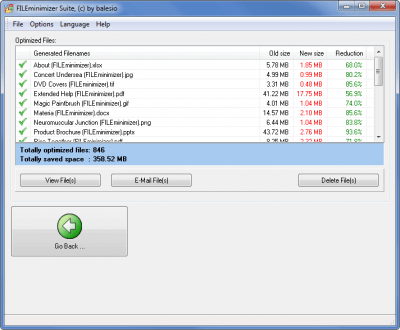 Screenshot of the application FILEminimizer Suite - #2