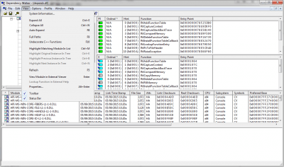 Screenshot of the application Dependency Walker - #2