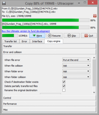 Screenshot of the application Ultracopier Free - #5