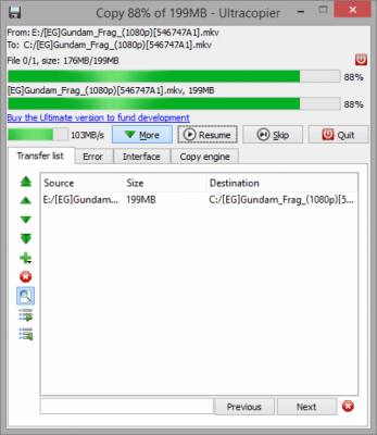 Screenshot of the application Ultracopier Free - #6