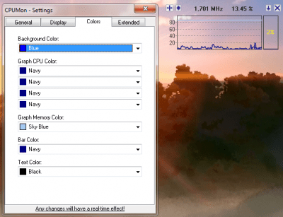 Screenshot of the application CPUMon - #2