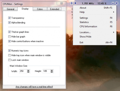Screenshot of the application CPUMon - #3